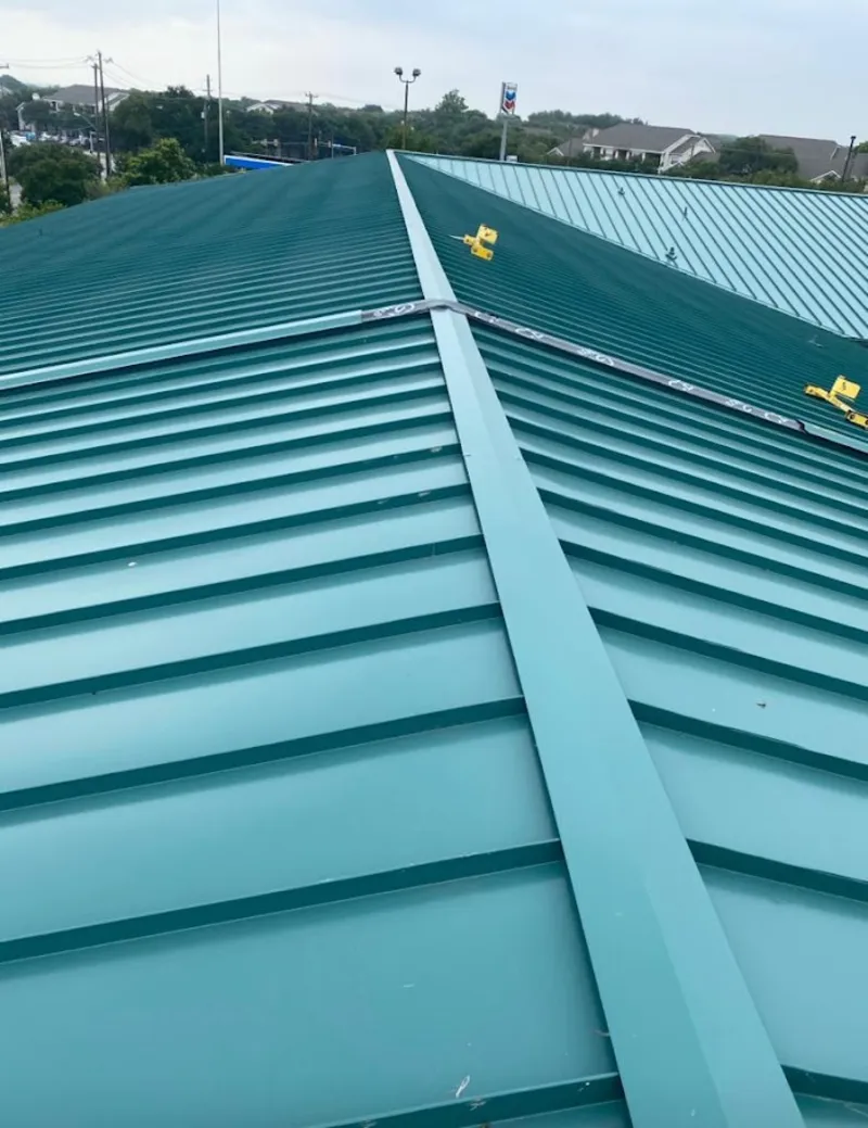Green commercial metal roof ridge and valley for Metal Roof Repair in Tice